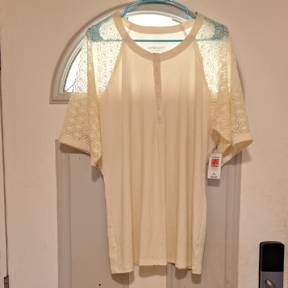 Torrid Ivory Lace Accent Blouse